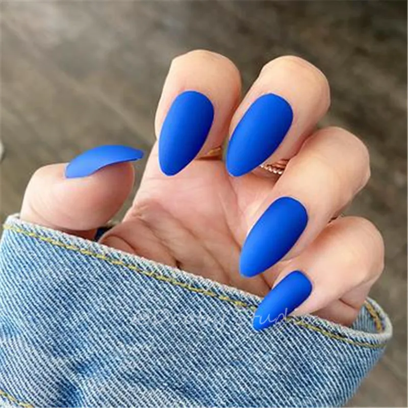 Short Matte Red False Nails With Glue Sticker Stiletto Faux Ongles