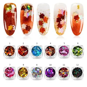 

Holographic Leaves Nail Art Decorations Yellow Red Sequins Paillette Tips Nail Glitter Flakes Fall Maple Slice Tools
