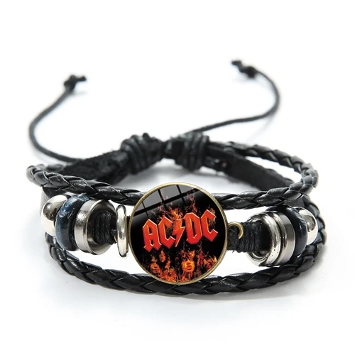 SONGDA рок-группа AC/DC браслет с логотипом Европейская и американская рок-группа ACDC стекло время драгоценный камень Панк кожаные браслеты подарок для любителей музыки - Окраска металла: Style 11