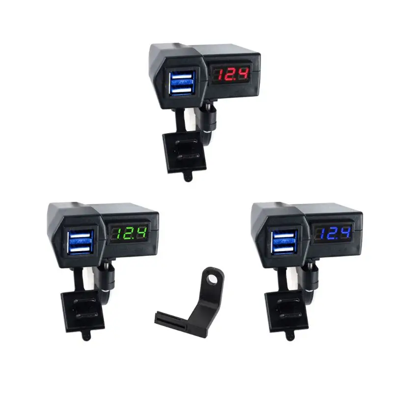 Водонепроницаемый 12V мотоциклов 5V 2.1A Dual USB кабель для мобильного телефона для Зарядное устройство светодиодный вольтметр H7ED
