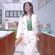 Брючный костюм для женщин, женский костюм, стиль, свободный, удобный, модный, однотонный, офисный, женский, Униформа, OL, костюм из двух частей