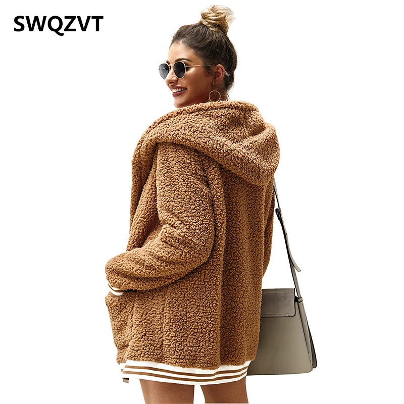 Greatest  Cardigan fleece jacket women autumn winter hooded basic ladies jackets 2019 warm pink thick women f