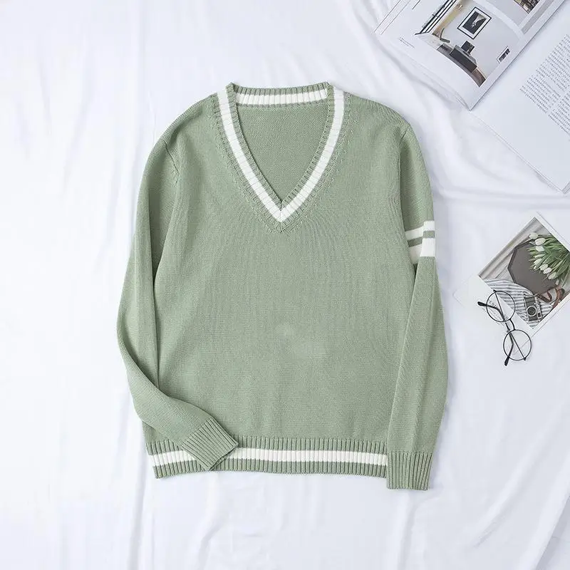 Школьные форменные свитера кампус пуловер с длинными рукавами для мужчин и женщин Студенческая форма свитер вязаная Jk школьная одежда - Цвет: light green