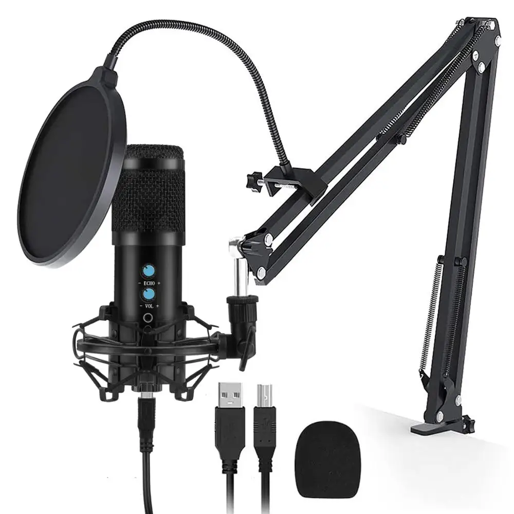 XIAOKOA Condenser Microphone Professional Recording Microphone BM858 USB Computer Microphone Karaoke Microphone for Computer PC 
