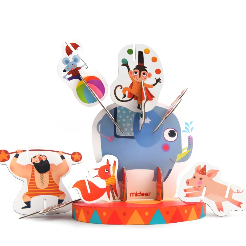 MiDeer детские игрушки-головоломки 3D Сращивание баланс цирк 3Y+ животные построение 18 шт. бумага для обучения Большие Настольные игры для детей