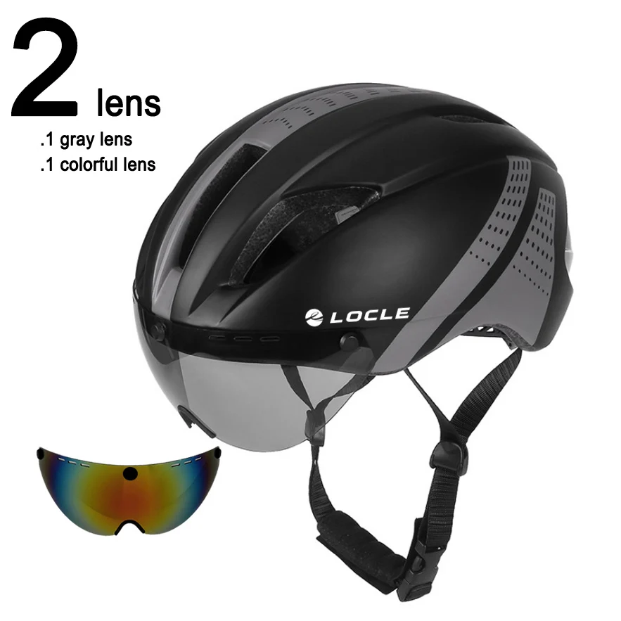 Шлем для велоспорта LOCLE интегрально-Литые очки велосипедный шлем дорожный горный MTB велосипедный шлем 54-62 см - Цвет: Black Gray 2 Lenses