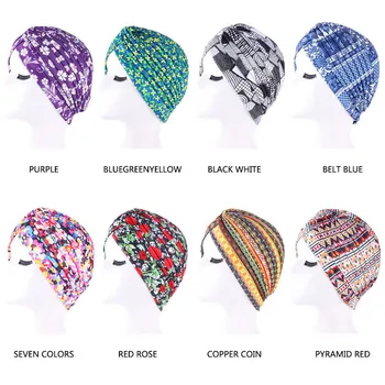 

Women Print Flower Knot Hair Caps Ruffle Hat Beanie Scarf Turban Head Wrap Knitted Night Sleeping Cap Loss Hair Accessories