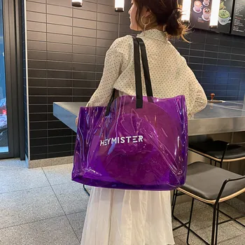 

PVC Clear Transparent Tote Bags Women Candy Jelly Beach Bags Women Summer Large Transpare Casual Shopping Shoulder Bags