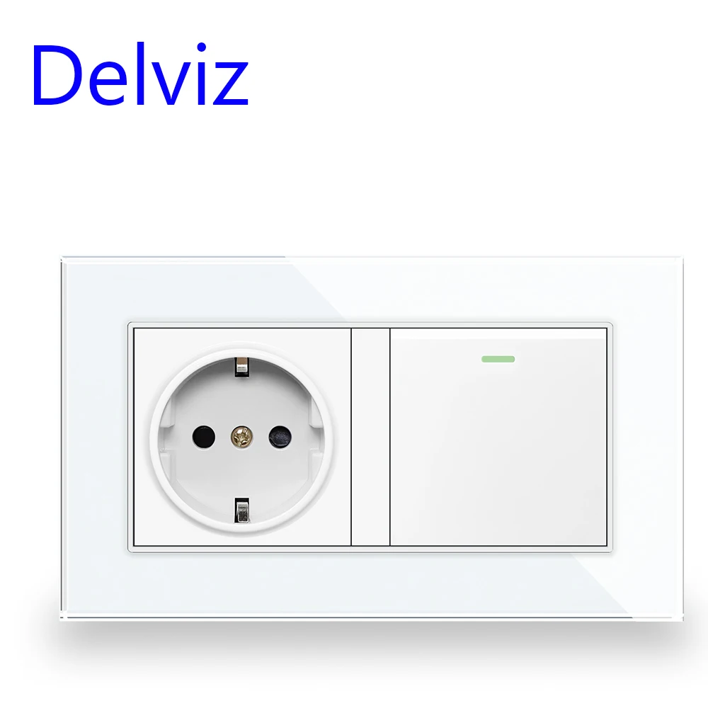 Delviz Double Outlet With USB, Tempered Crystal Glass Panel, 5V 2A USB charging Ports, AC 110V~250V, 16A EU Standard Wall Socket