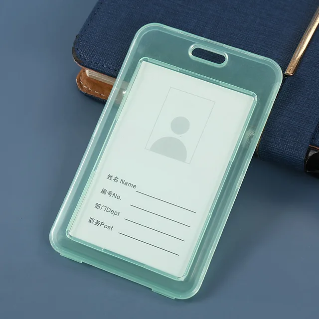 Unisex Women Men Transparent Card Cover Sleeve Work ID Clear Card Holder Protector Cover Badge Office School Supply Vertical Green