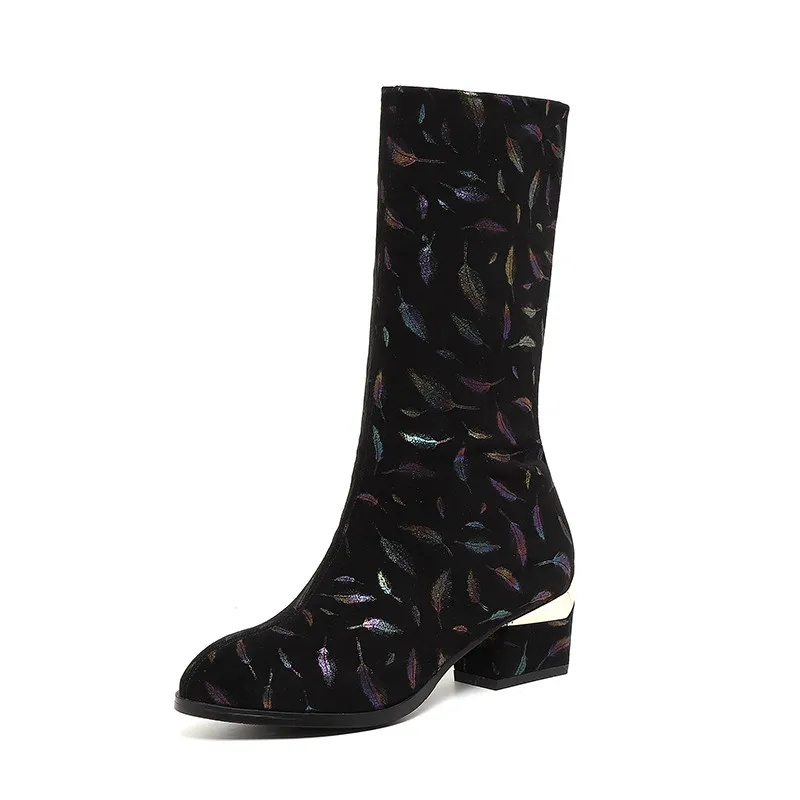 MORAZORA; Новинка года; брендовые ботинки до середины икры на квадратном каблуке; модная цветная женская обувь с острым носком; высококачественные зимние женские ботинки