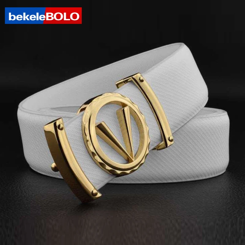 bekeleBOLO Men's Belt Cow Leather Belts Brand Fashion Automatic Buckle Black Genuine for Men 3.4cm Width N71314 | Аксессуары для