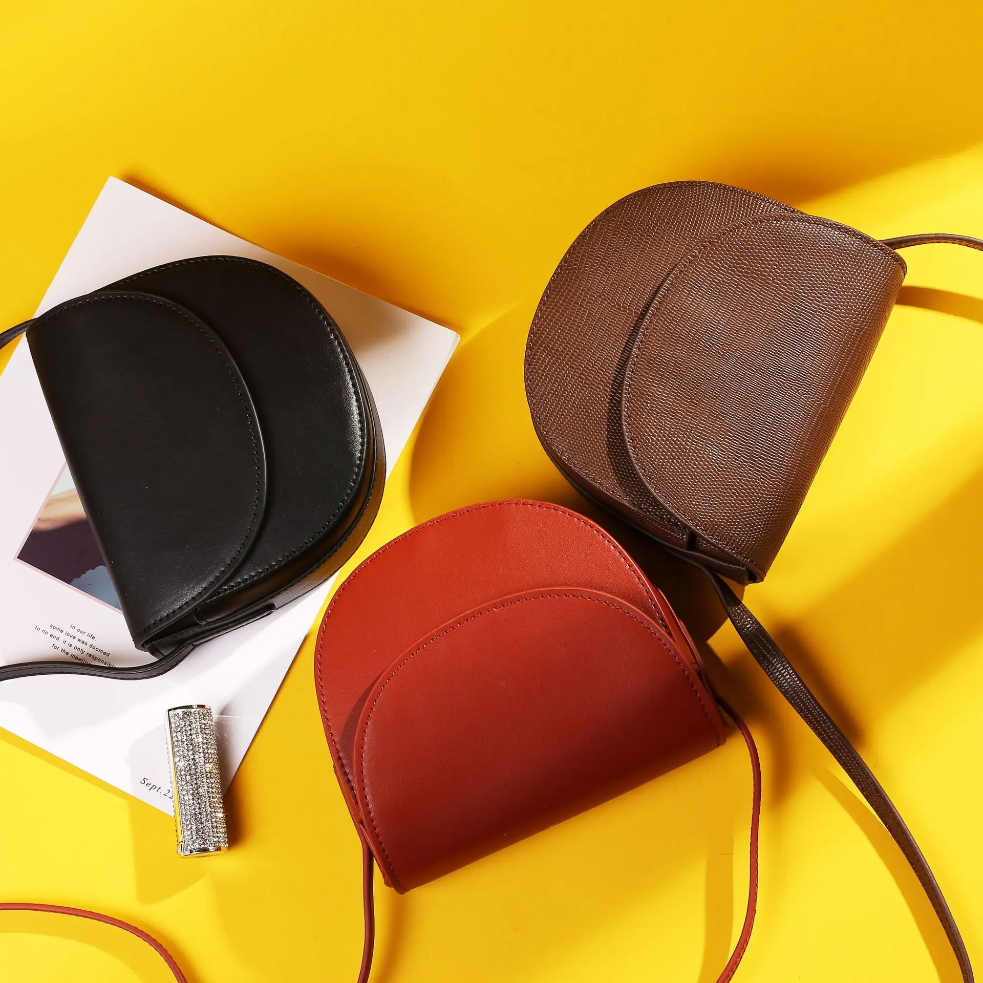 

WOMEN'S Leather Bags 2019 New Style Shoulder Bag Saddle Bag Women's Cowhide Messenger Bag Small Semicircle Bag Fashion