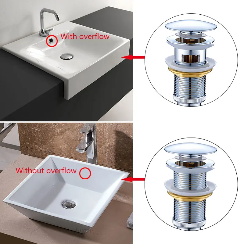 ROVOGO Pop up Drain for Bathroom Basin Vessel Sink Pop Up Drain Stopper Sink Assembly With Overflow Brass Chrome drain stopper basin drain stopper bathroom sink stopper bathroom sink plug washbasin drain plug