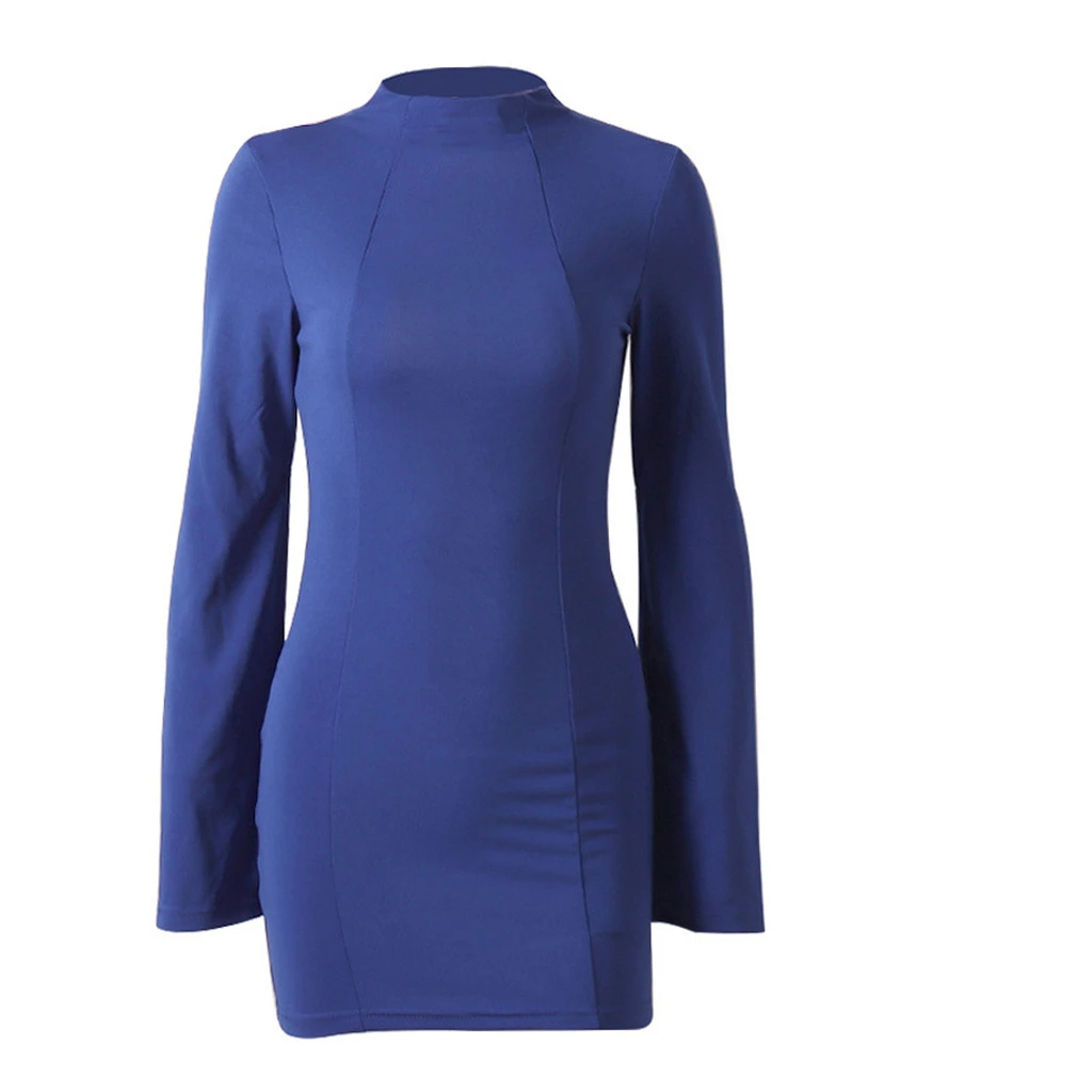 FREE OSTRICH Dress Fashion Women Sexy Slit Long Sleeve O-Neck Backless Solid Mini Dress Party Beach Girls Ladies 725