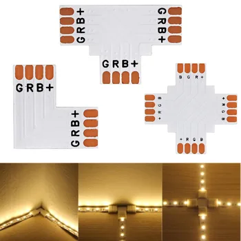 

5/10PCS L/T/X-Shaped RGB LED Strip 10mm 4-Pin PCB Corner Junction Clip Connector Solderless Cable Splitter Right Angle