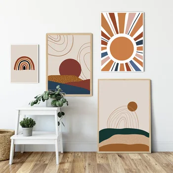 

Mid Century Wall Art Painting Sun Art Posters Abstract Rainbow Decor Modern Prints Vintage Paintings Living Room Decoration