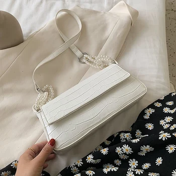 

Stone Pattern Pearl Design Small PU Leather Crossbody Bags For Women 2020 Shoulder Handbags Female Travel Totes Lady Armpit Bag