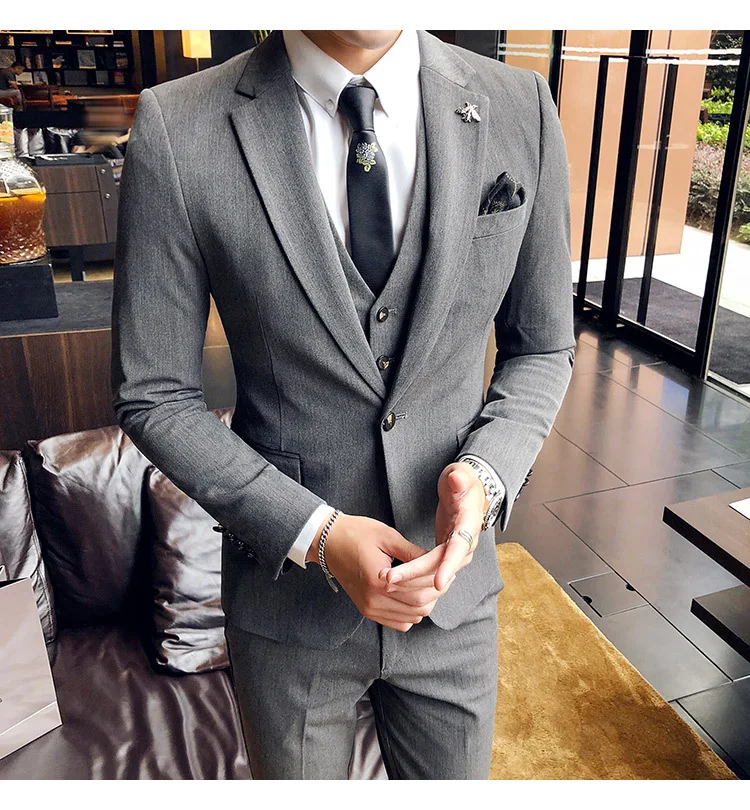 New Men's British Style Gentleman Suit Three-piece Groom With The Scorpion Host Stripe Korean Version Of The Suit