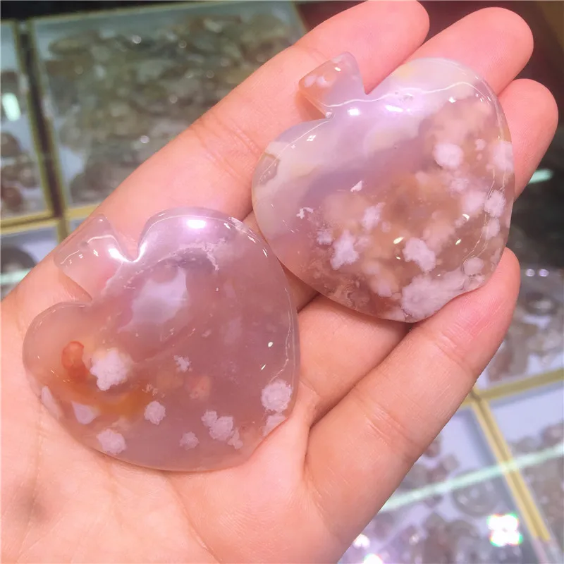 Beautiful Natural cherry blossom agate apple pendant healing chakra polished quartz crystal Necklace as gift 1pcs