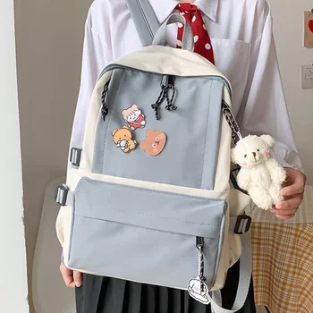 

EnoPella Cute Women Backpack Fashion Nylon Student For Girls Lady Waterproof Female Men Black Kawaii Panelled Schoolbag