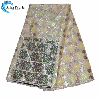 

Latest Sequins Lace Fabrics Style 2019 High Quality African Lace Fabrics With Embroidery Lace 5 Yards/pcs For Wedding Dresses