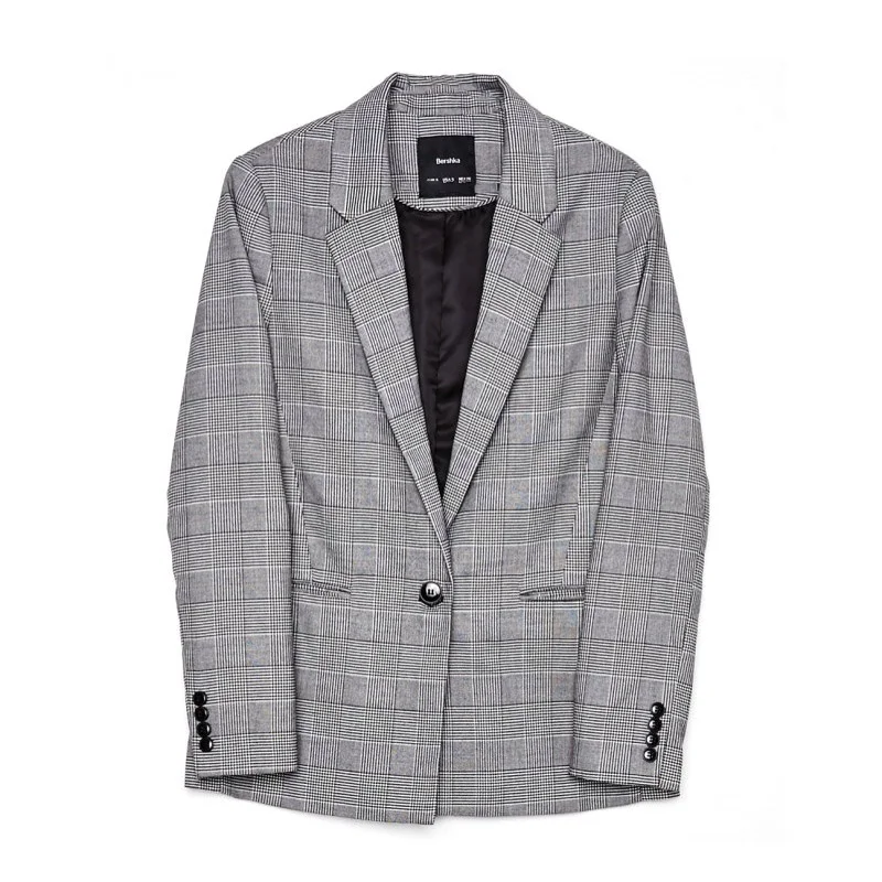 Women Blazer Fashion Plaid Slim Blazers With Single Button Long Sleeve Stitching Office Lady Cardigan Blazers Y5