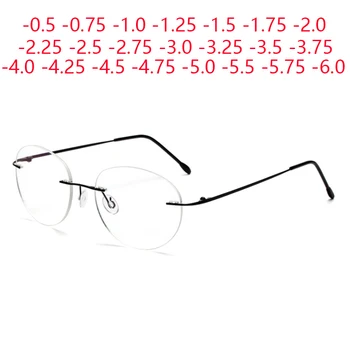 Titanium Alloy Framless owalne okulary dla osób z krótkowzrocznością wykończone kobiety mężczyźni ultralekki okulary korekcyjne bez oprawek 0 -0.5 -0.75 To -6.0