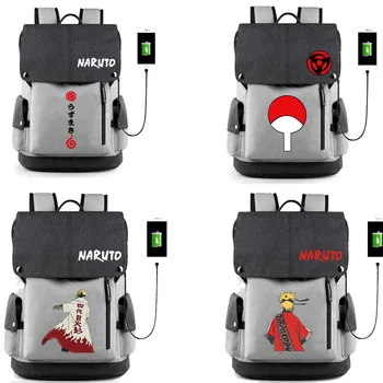 

Anime Uzumaki Naruto backpack Sasuke Uchiha bags shudent schoolbag Nylon travelling USB laptop bag