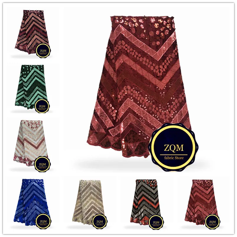 ZQM Новое Африканское бархатное кружево ткань французское клетчатое с бусинами 5