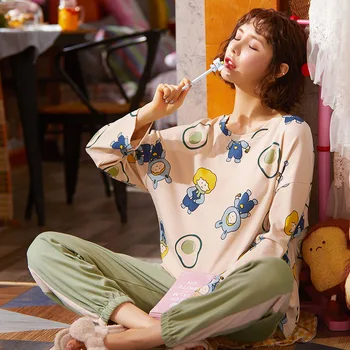 

Long Sleeves Long Pants Women's Pajama Loungewear Pijama Sweet Soft Pyjama Winter Autumn Sleepwear Cute Print Nighty