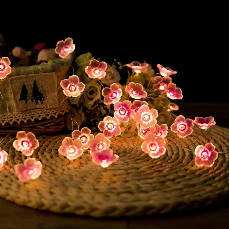 fairy lights 2M Battery-operated Garlands LED String Lights Peach Flower Lamp LED String Fairy Lights Outdoor Garden Christmas New Year Decor camping string lights