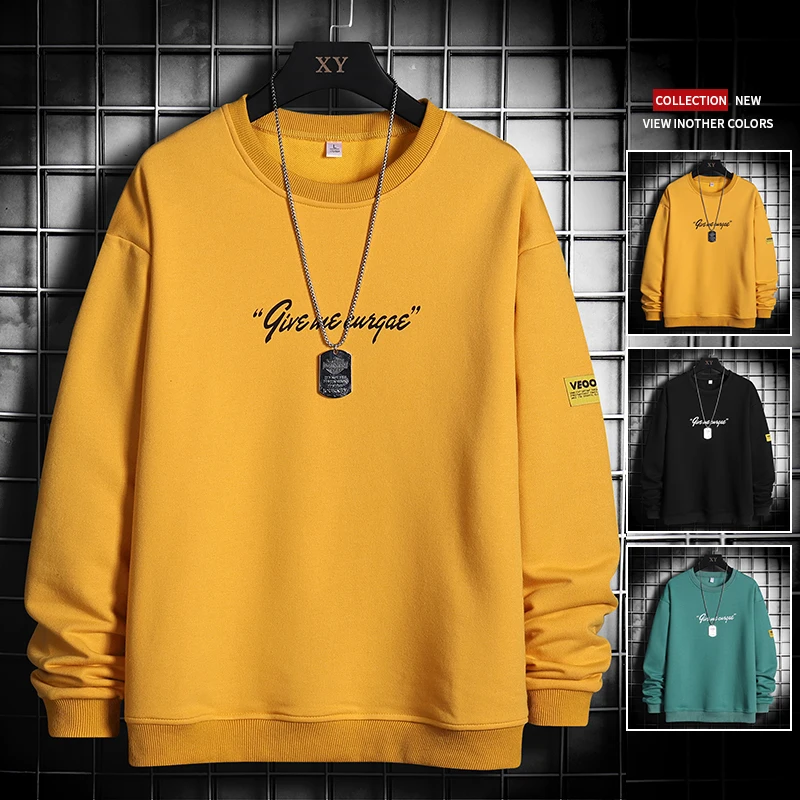 

2020 Autumn Spring Hoodies Sweatshirt Mens Solid color Hip Hop Punk Pullover Streetwear Casual Fashion Round neck Clothes Plus