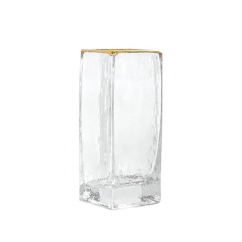 

Scandinavian Creative Gold Rim Art Glass Vase Green Transparent Hydroponic Square Flower Bottle Desktop Home Decoration