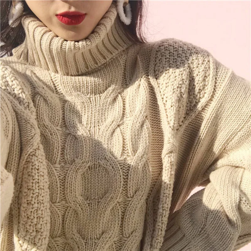 

Loose head high collar twist thick sweater long sleeve sweater coat female autumn and winter turtleneck sweater