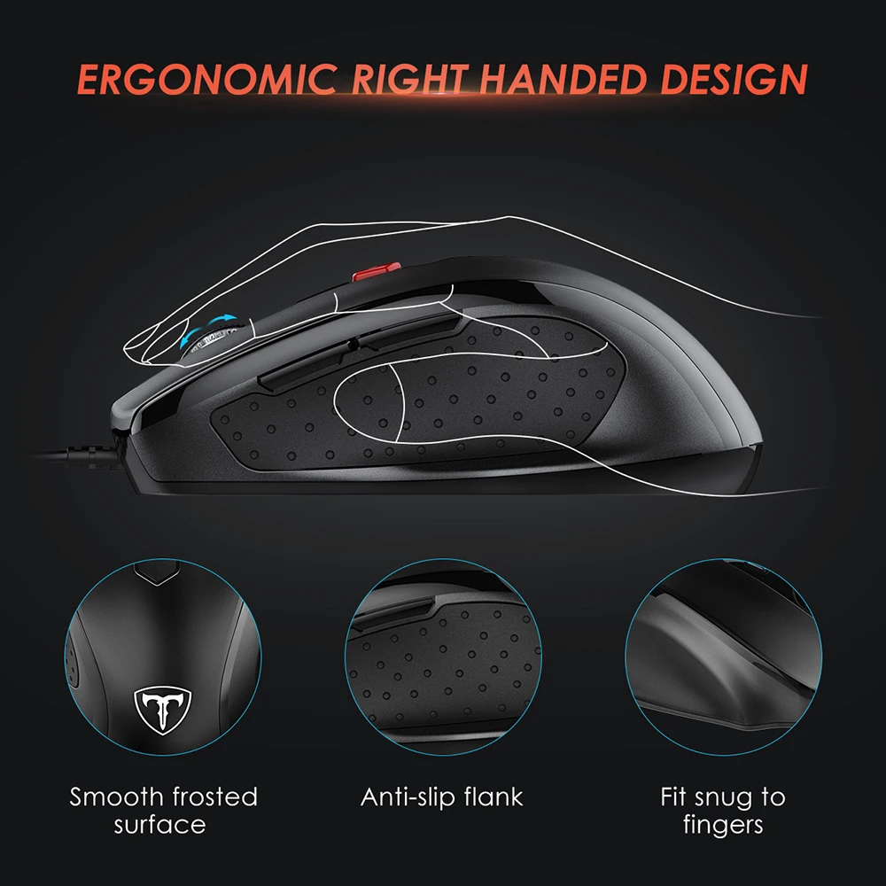 VicTsing PC124 Wired Mouse Ergonomic USB Optical Mouse 6 Buttons Mice Adjustable 3200 DPI Computer Mouse For PC Laptop Notebook (1)