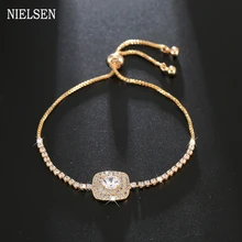 Трендовые корейские браслеты с большим цирконием, регулируемые серебряные женские вечерние браслеты с цепочкой