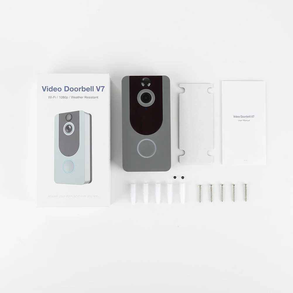V7 HD 1080P смарт WiFi видеокамера на дверной звонок визуальный домофон с Chime ночного видения IP дверной звонок беспроводной камеры безопасности - Цвет: Серебристый