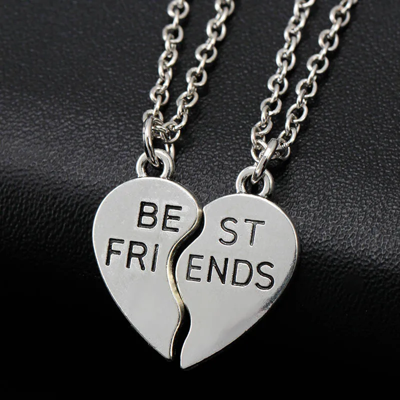 2PCS New Friendship Broken Heart Parts Necklace 2 Best Friend Pendants Necklaces Share With Your Friends Birthday Gifts