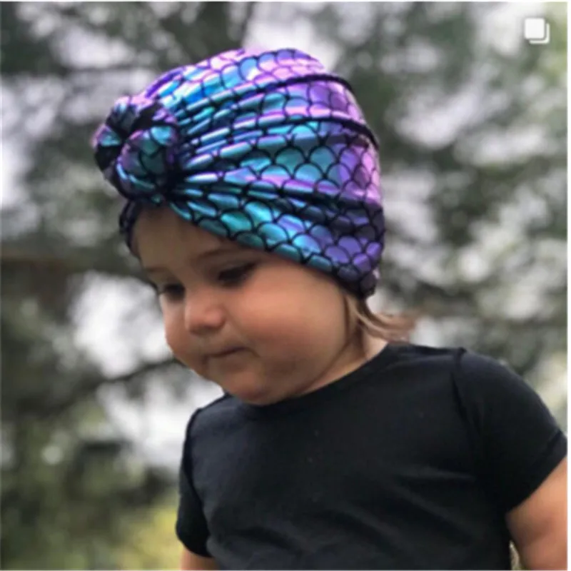 С принтом в виде рыбьей чешуи детские повязки на голову шапки для новорожденных