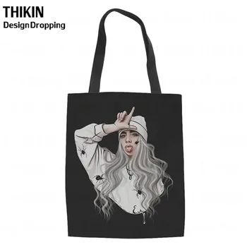 

THIKIN Billie Eilish Printed Casual Bag Women Canvas Beach Bags Spider-Girl Single Shoulder Shopping Handbags Ladies Travel Tote