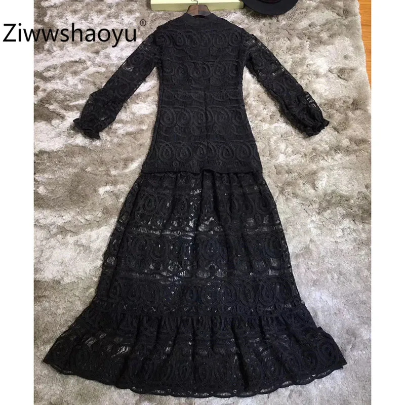 Ziwwshaoyu сексуальные выдалбливают Вышивка Белый Русалка Макси платья женские элегантные фонари рукав осень зима Макси платье