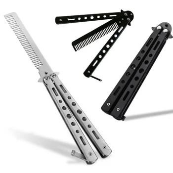 

Stainless Steel Silver Black Practice Butterfly In Knife Trainer Training Folding Knife Dull Tool Outdoor Camping Knife Comb Too