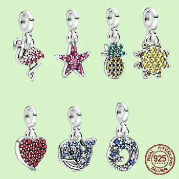 

2020 Summer NEW 100% Real 925 Sterling Silver Flamingo Heart Charm Fit Original 3mm Me Bracelet For Women DIY Jewelry S1576