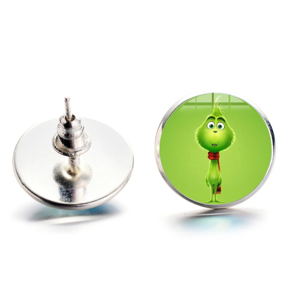 SONGDA, модные серьги-гвоздики Grinch, милый мультфильм Grinch and Dog, аниме постер, стеклянный кабошон, серьги-гвоздики в рождественской тематике, подарки для детей