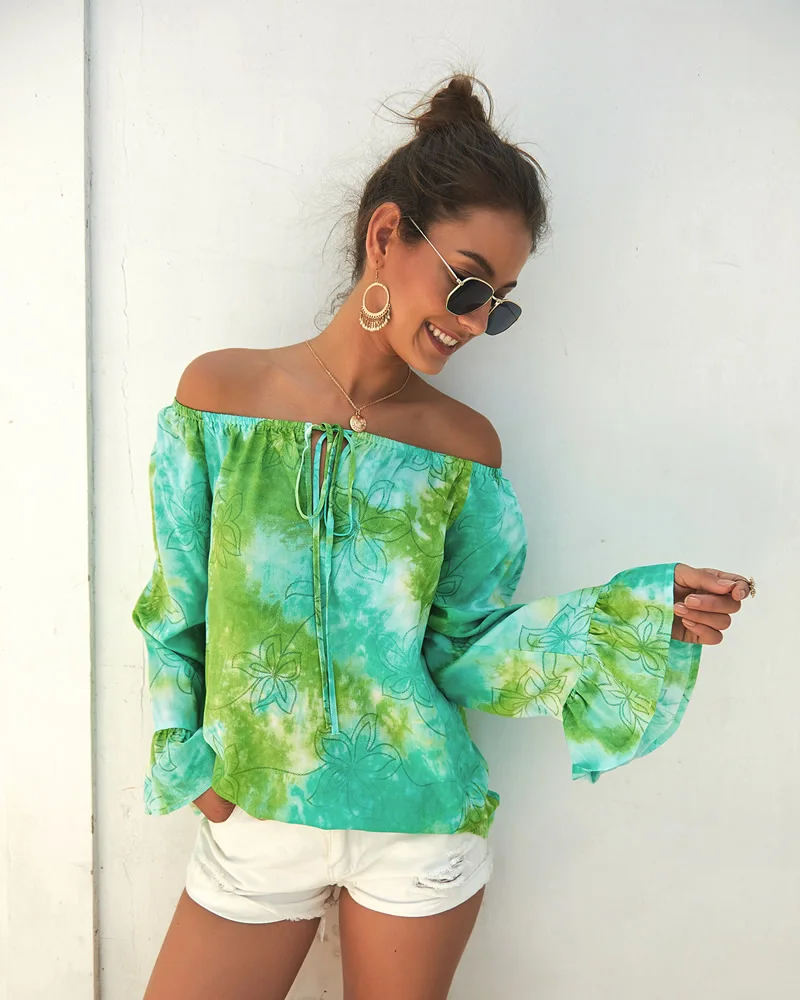 Женский топ с вырезом лодочкой рубашка новинка 2019 модная свободная цветная