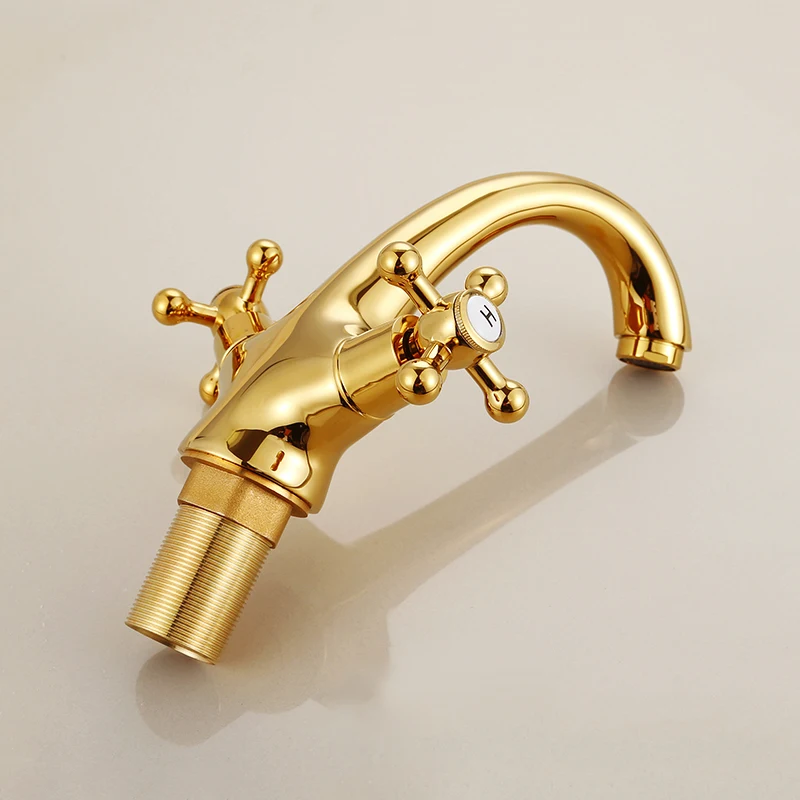 Bathroom Basin Faucet Dual Handle Vessel Sink Tap Antique Brass Cold and Hot Water Mixer Tap Gold European Style Wash Basin Tap