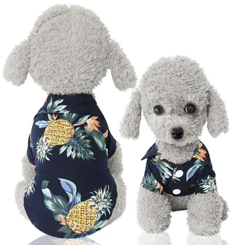 

Summer Beach Shirts Dog Cute Hawaii Casual Pet Cat Clothing Floral T Shirt Chiahuahua French Pineapple Floral Short Sleeve Shirt