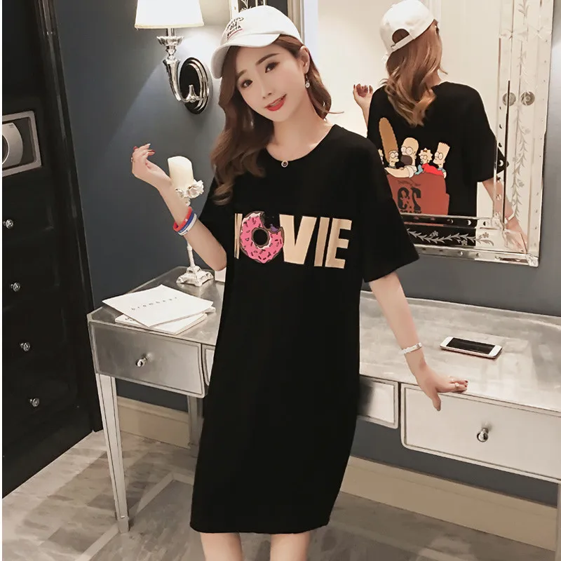 Женское Хлопковое платье-футболка с коротким рукавом повседневное свободное