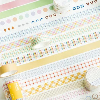

3 Rolls Boxed Paper Tape Stickers Set Sulfuric Acid Paper Basic Series Grid Dot Date Label DIY Decorative Stickers Stationery